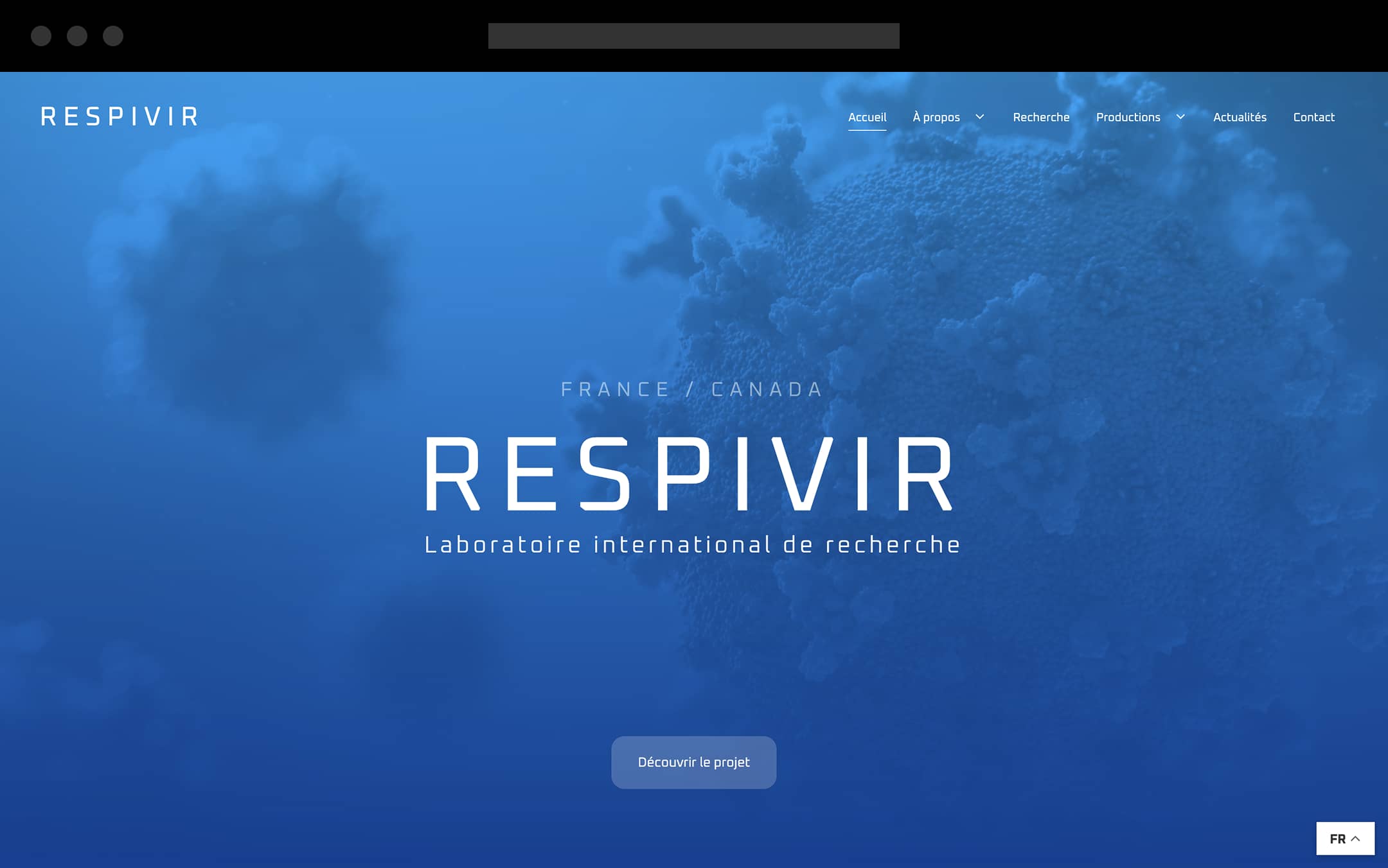 Maquette de site internet pour un laboratoire international de recherche sur les virus respiratoires